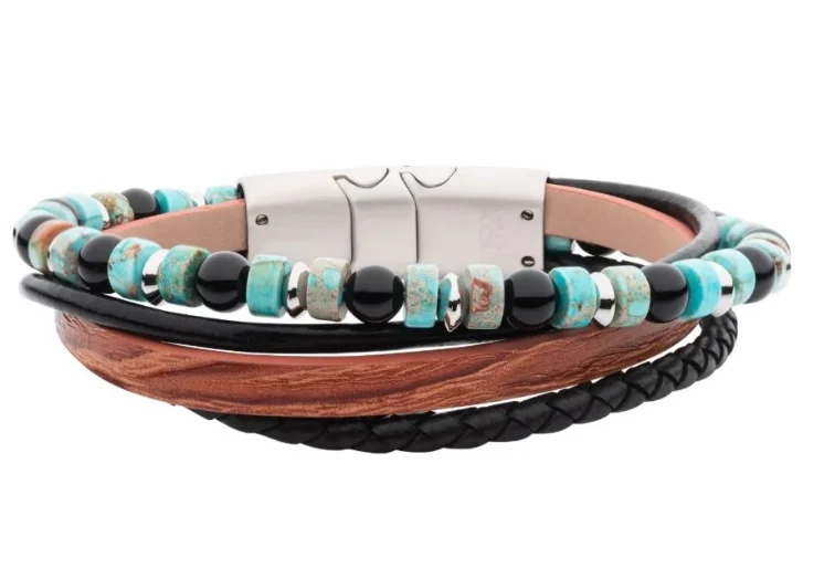 Best bangle bracelets with twisted rope designs for a textured, nautical-inspired look-8-8.5" Multi-Strand Bracelet, Brwn/Blk Leather and Gemstone Beads  Onyx/Grn Jasper