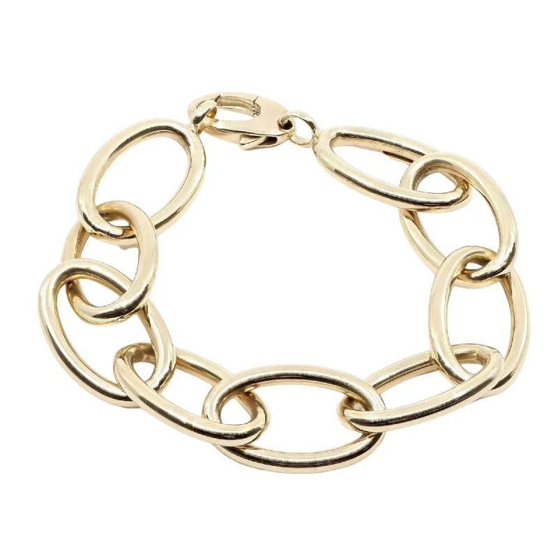 Classic bangle bracelets with pearl embellishments for a feminine and classic touch-14K YELLOW GOLD POLISHED LARGE OVAL CHAIN LINK BRACELET