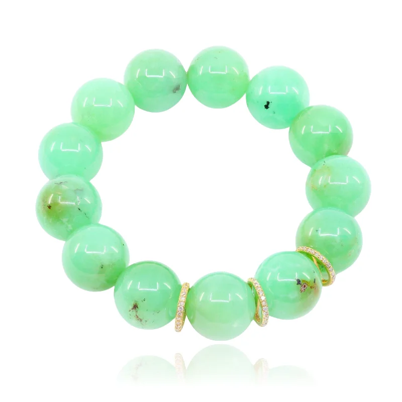 Best bangle bracelets with engraved initials for a personalized and meaningful gift-EXCLUSIVELY NINA 14K YELLOW GOLD DIAMOND AND CHRYSOPRASE BEAD STRETCH BRACELET