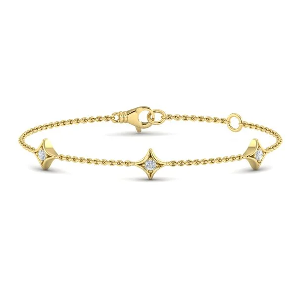 Elegant bangle bracelets with diamond-cut designs for added sparkle and elegance-VLORA 14K YELLOW GOLD TRIPLE DIAMOND STAR STATION BRACELET 0.20CTW