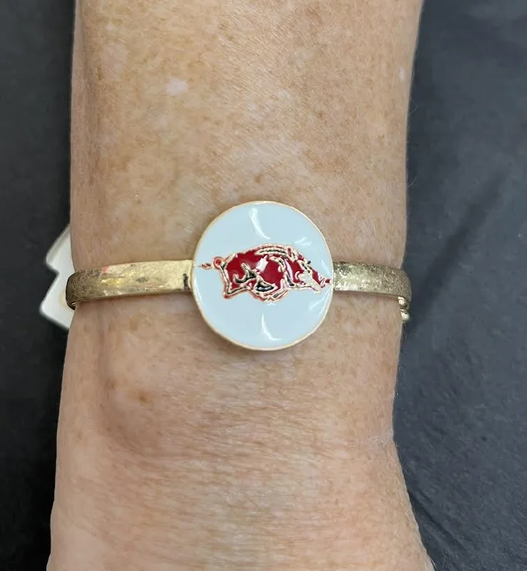 Best bangle bracelets with hammered gold finishes for a textured, rustic feel-Arkansas Razorbacks Enamal Bangle bracelet