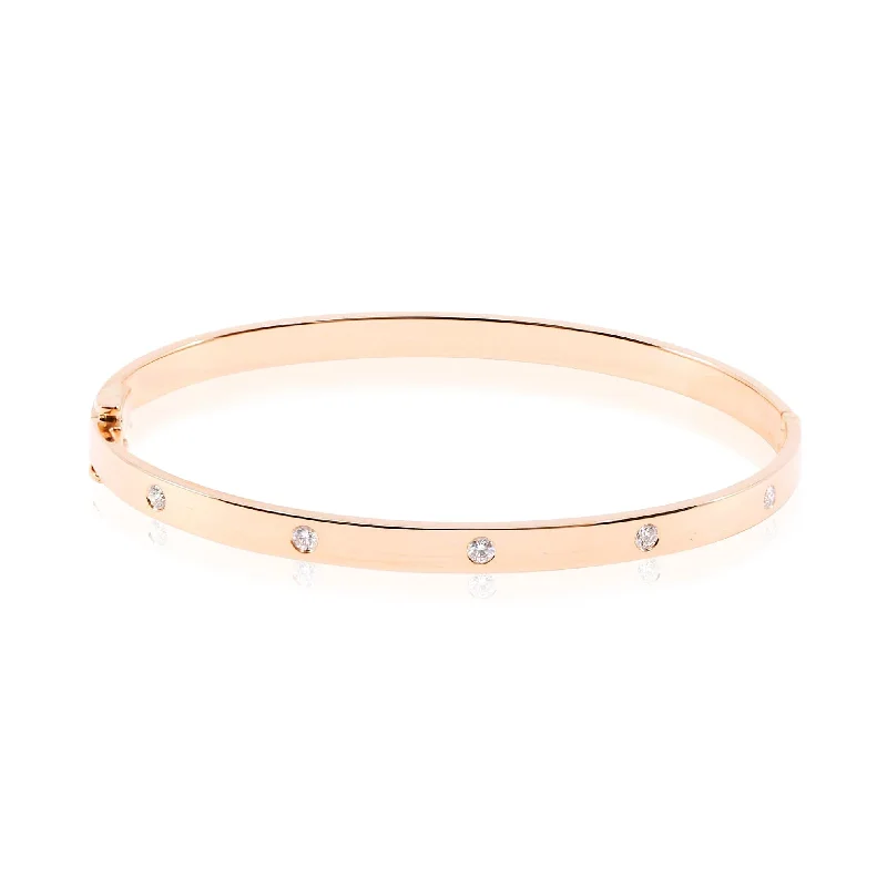 Elegant bangle bracelets with diamond-shaped stones for a sophisticated look-18K ROSE GOLD FLUSH-SET DIAMOND HINGED BANGLE BRACELET 0.50CTW