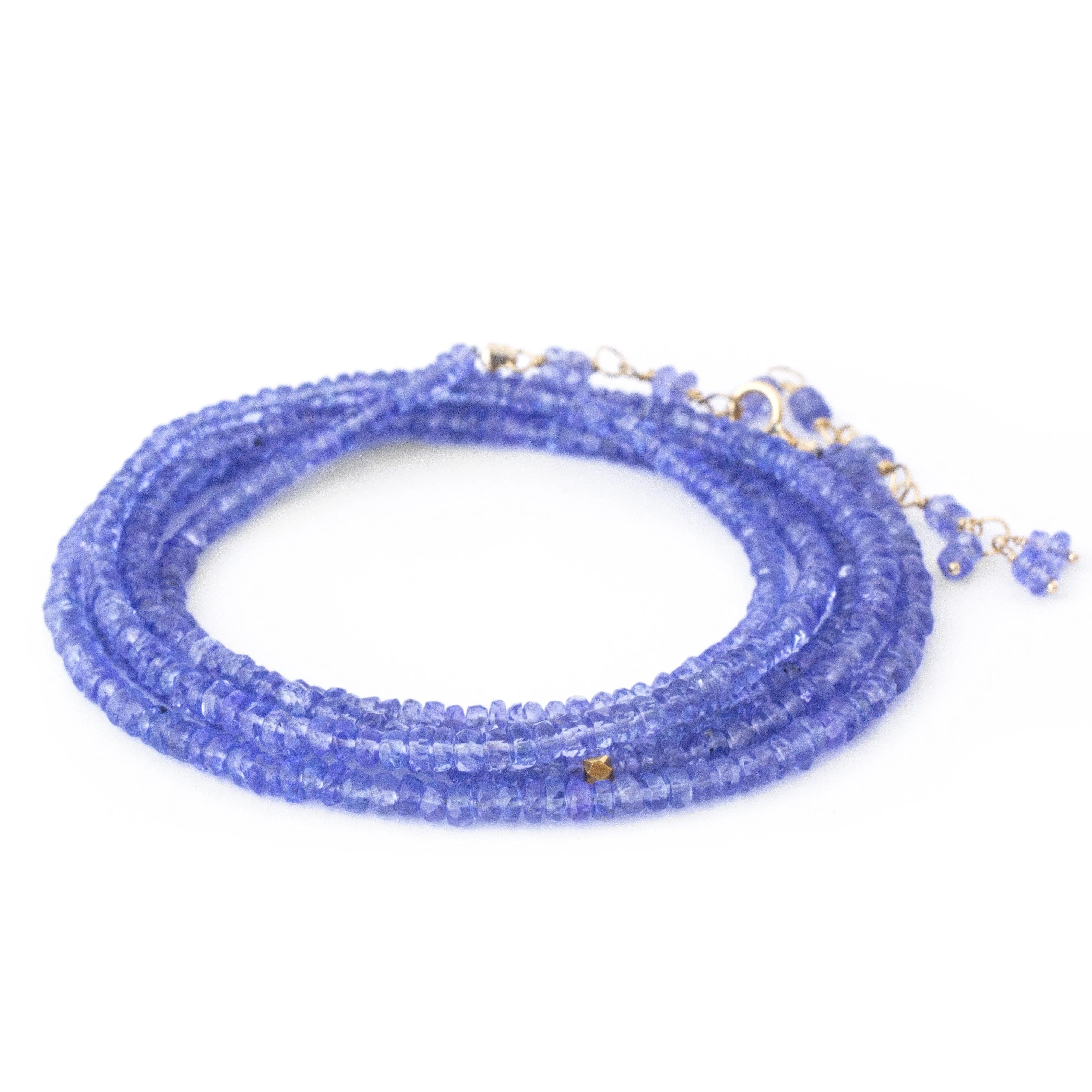 Vintage-inspired bangle bracelets with etched detailing for a timeless, antique look-ANNE SPORTUN 34-INCH TANZANITE BEAD WRAP BRACELET WITH 18K YELLOW GOLD ACCENT