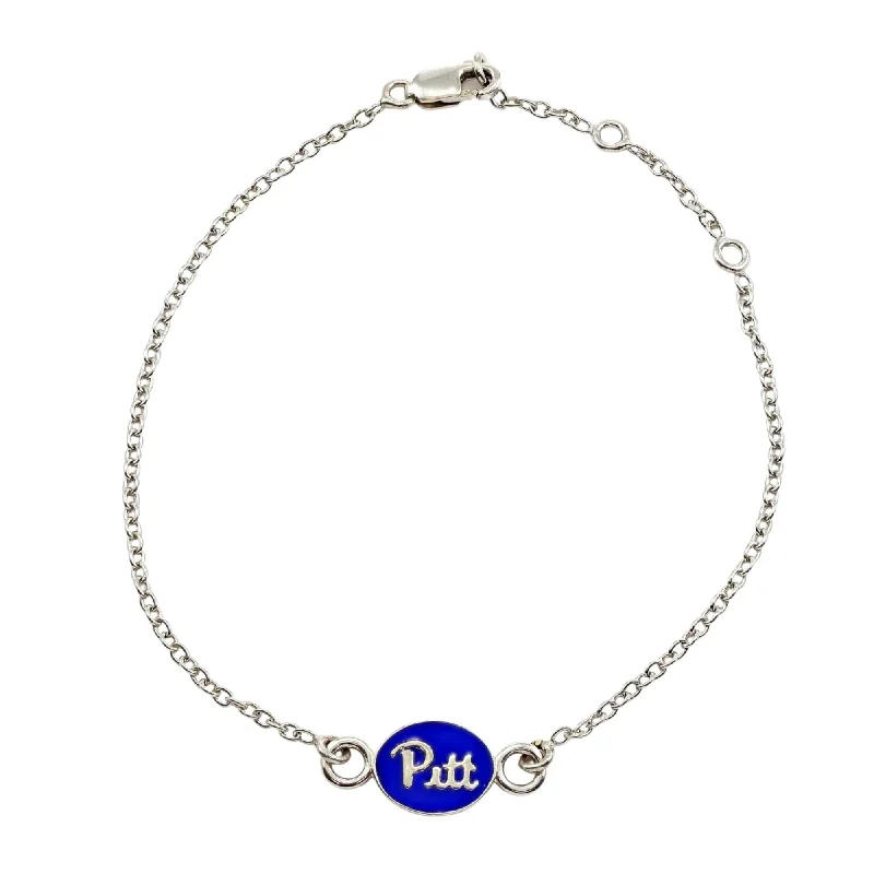 Wide metal bangle bracelets with engraved patterns for a luxurious and intricate look-Sterling Silver University of Pittsburgh Blue Enamel Charm Bracelet