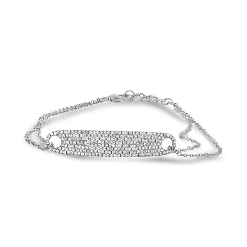 Wide metal bangle bracelets with engraved patterns for a luxurious and intricate look-14K WHITE GOLD PAVE DIAMOND ID PLATE BRACELET 0.52CTW