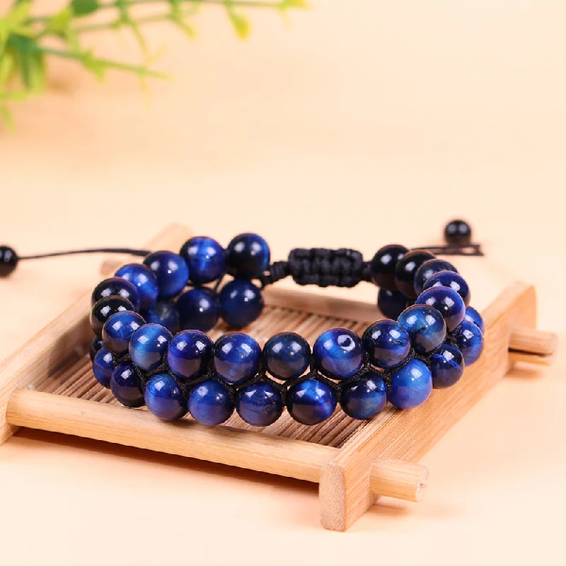 Sleek bangle bracelets with polished titanium for a modern and lightweight option-Blue Tiger Eye Dual Courage Beaded Bracelet