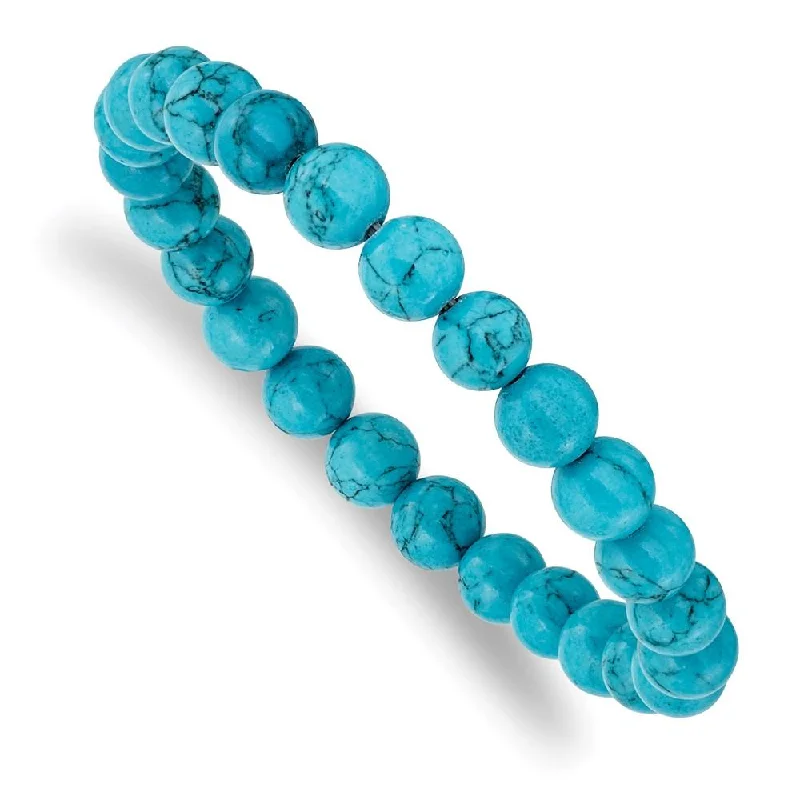 Best bangle bracelets with stacked designs for a trendy and fashionable look-Blue Turquoise Agate Beaded Stretch Bracelet