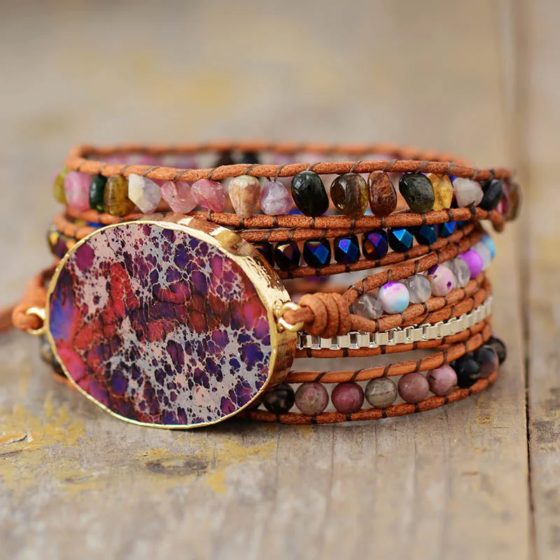 Best bangle bracelets with enamel detailing for a colorful and unique design-Boho Jasper Wrap Bracelet