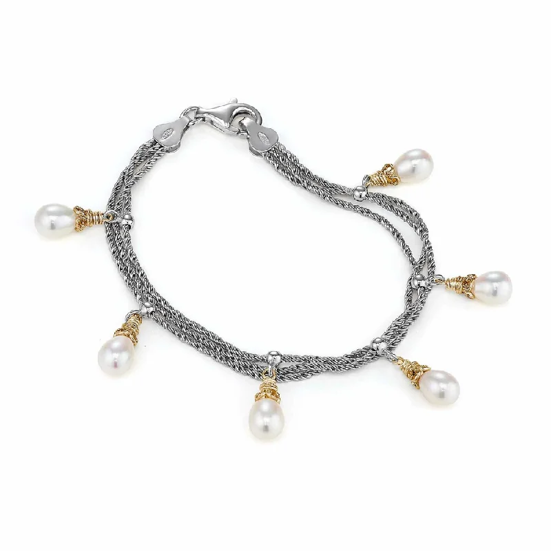 Sleek bangle bracelets with modern metallic finishes for a polished, chic design-Pearl Dangle Bracelet with 18k Gold Vermeil