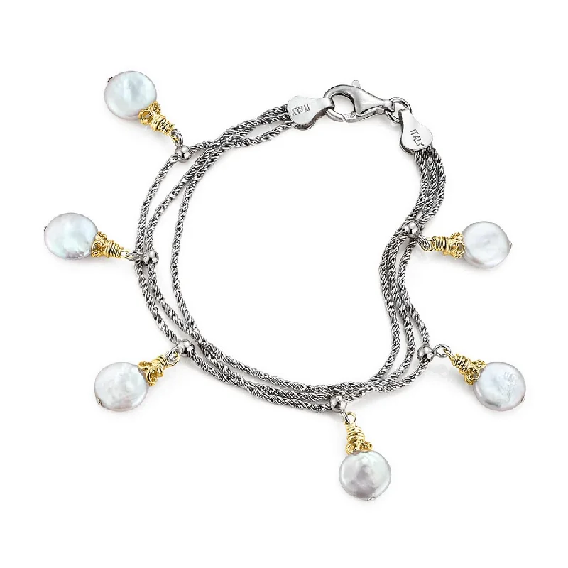 Sleek bangle bracelets with black enamel for a sophisticated and modern look-Coin Pearl Dangle Bracelet with 18k Gold Vermeil