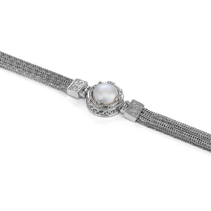 Bangle bracelets with open-ended designs for a modern and adjustable fit-Foxtail Round Pearl Bracelet