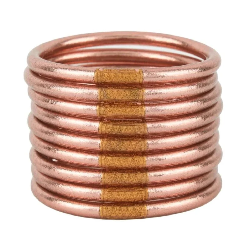 Stacked bangle bracelets with alternating textures for a dynamic, trendy look-Budha Girl - All Weather Bangles® - Rose Gold