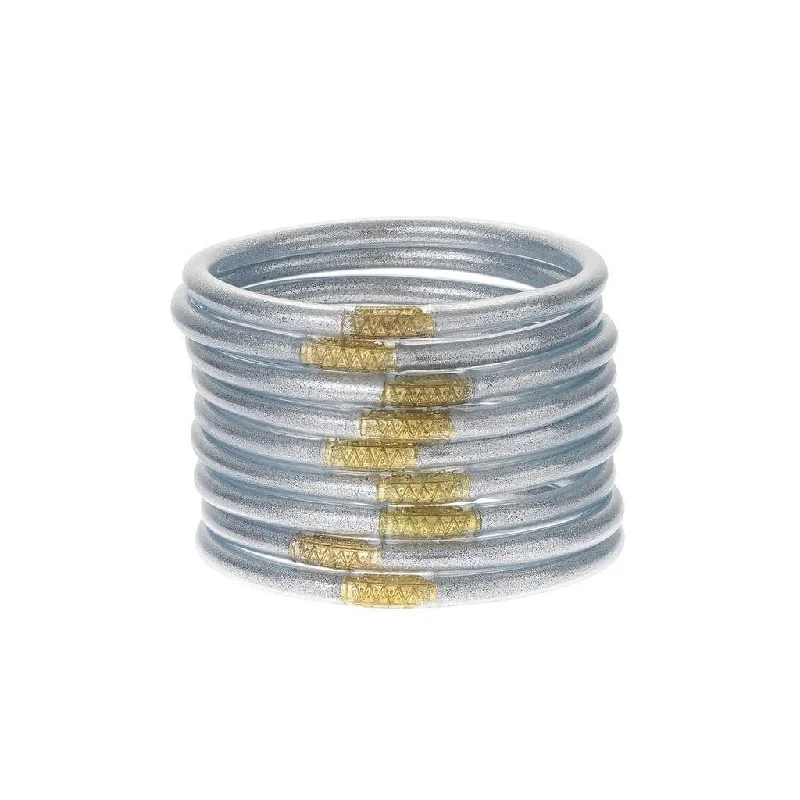 Best bangle bracelets with enamel detailing for a colorful and unique design-Budha Girl - All Weather Bangles® - Silver