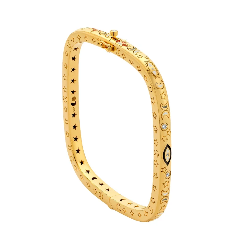 Elegant bangle bracelets with diamond-cut designs for added sparkle and elegance-Hamsa Square Bangle Bracelet - 53MM