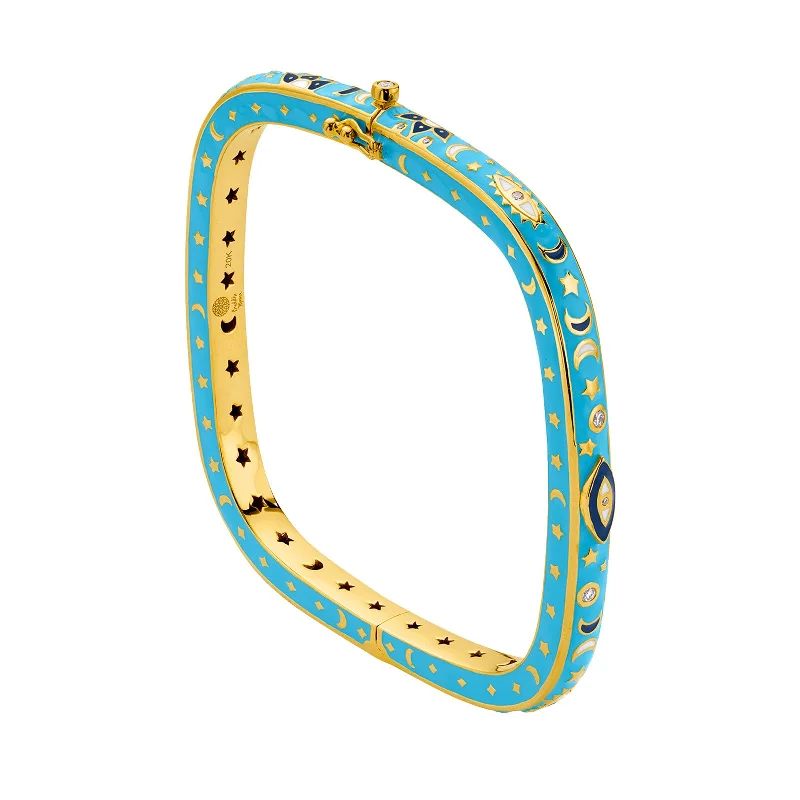 Bangle bracelets with polished marble inlays for a chic and trendy appearance-Hamsa Square Bangle Bracelet - Sky Blue Enamel