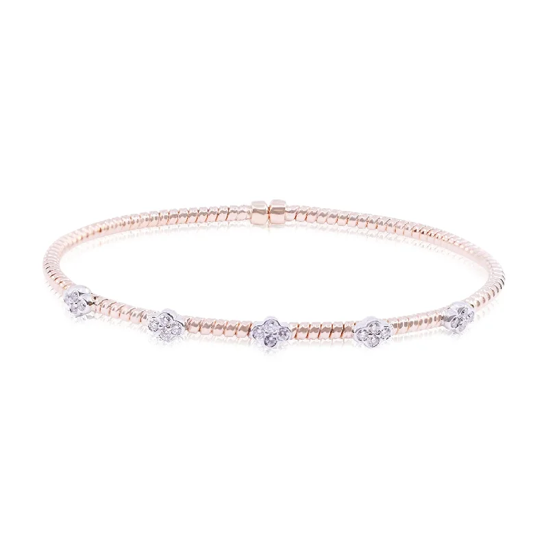 Best bangle bracelets with cubic zirconia for a dazzling and affordable alternative to diamonds-18K ROSE GOLD FLEXIBLE TWISTED WIRE CUFF BRACELET WITH PAVE DIAMOND STATIONS