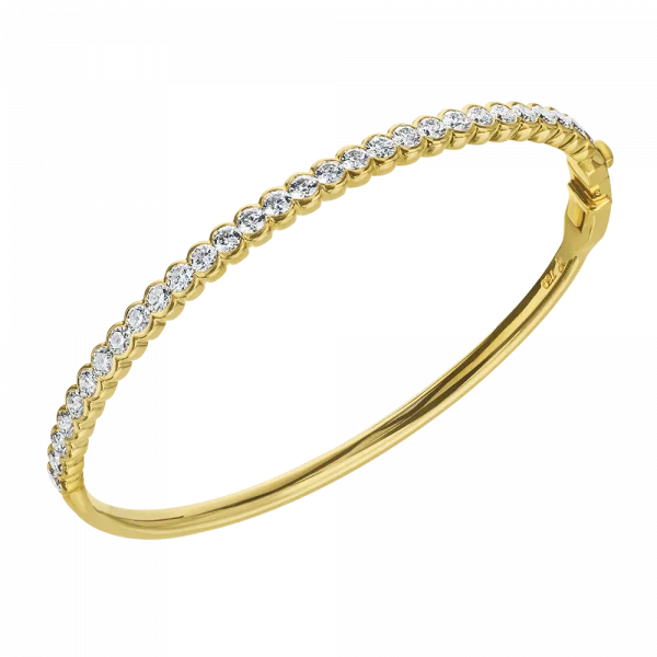 Bold bangle bracelets with textured finishes for a dynamic and modern style-MARK PATTERSON 18K YELLOW GOLD ESSENTAILS HALF-BEZEL SET DIAMOND BANGLE BRACELET 2.33CTW