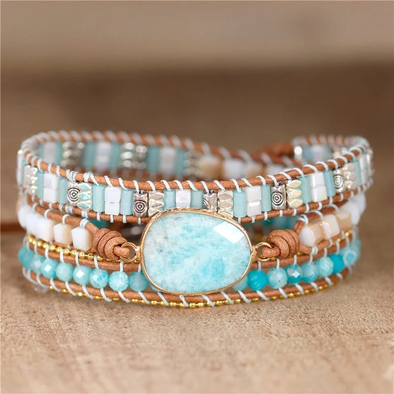 Minimalist bangle bracelets with a thin profile for a sleek and subtle appearance-Calming Amazonite Wrap Bracelet