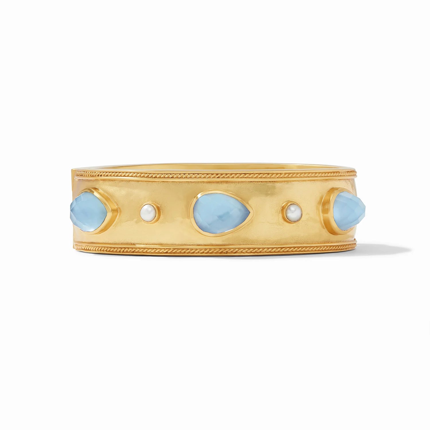 Bold bangle bracelets with mixed materials like wood, metal, and fabric-Cannes Statement Hinge Bangle in Chalcedony