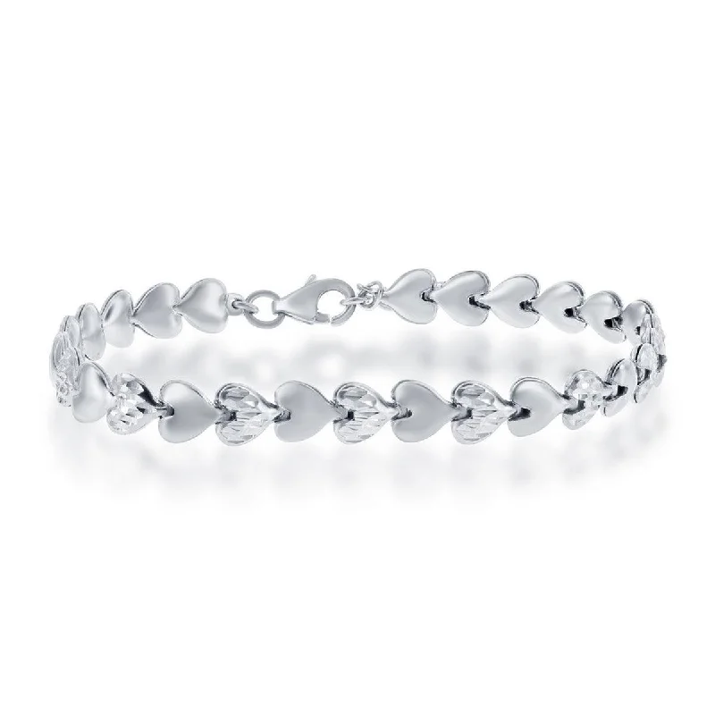 Minimalist bangle bracelets with a thin profile for a sleek and subtle appearance-Classic Women's Bracelet - Alternating Plain and D-C Small Puffed Hearts | S-4727