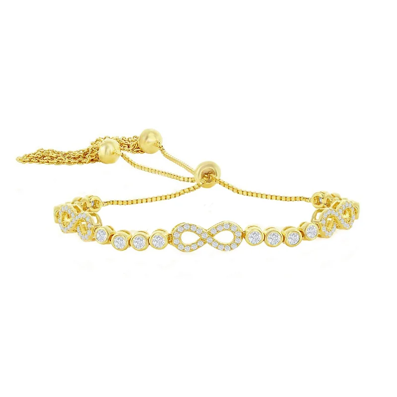 Wide bangle bracelets with bohemian designs for a bold and carefree style-Classic Women's Bracelet - Gold Bezel-Set CZ and Infinity Adjustable | T-8044-GP