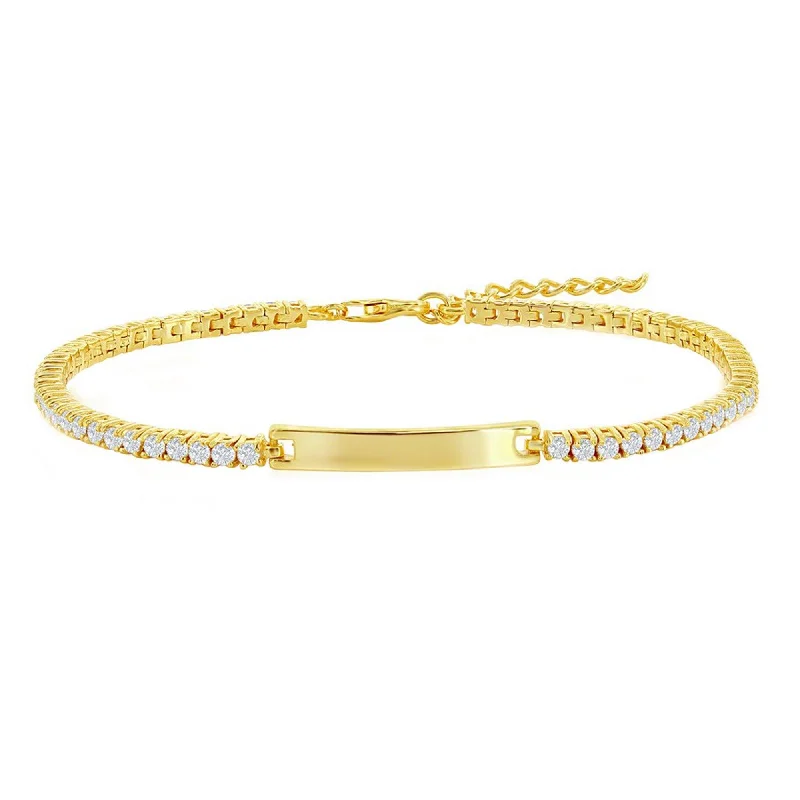 Customizable bangle bracelets with initials for a personalized, meaningful gift-Classic Women's Bracelet - Gold CZ ID Bar Tennis with Lobster Closure | T-7999-GP