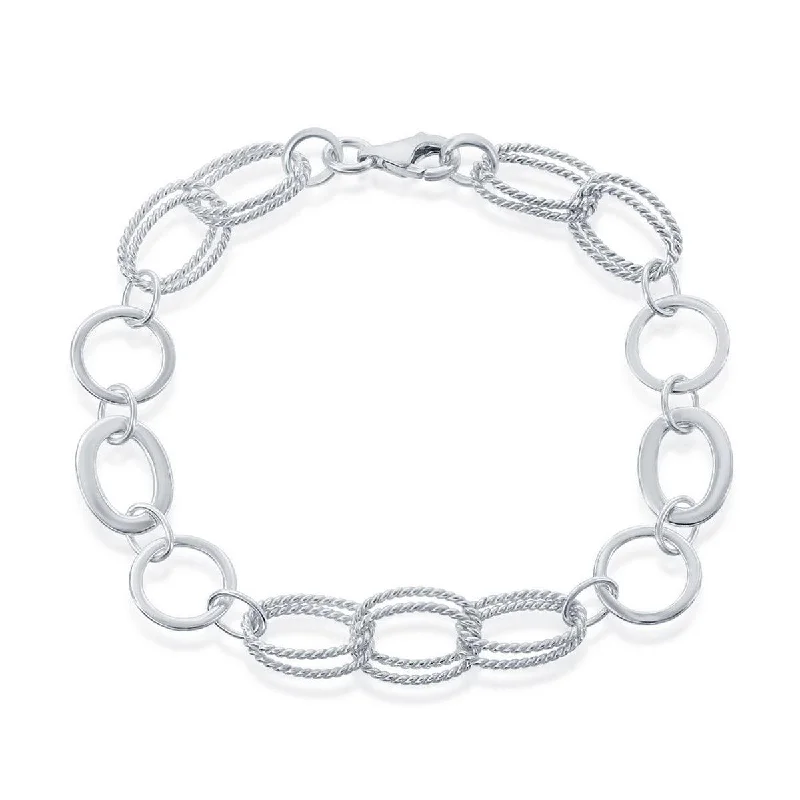 Best bangle bracelets with heart-shaped charms for a romantic and sweet touch-Classic Women's Bracelet - Sterling Double Ovals and Circles Braided Link | S-4737