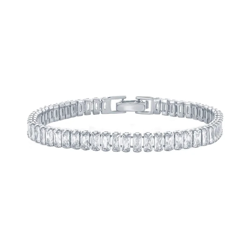 Best bangle bracelets with crystal accents for added sparkle and glamour-Classic Women's Bracelet - Sterling Silver 6mm Baguette White CZ Tennis | T-8067