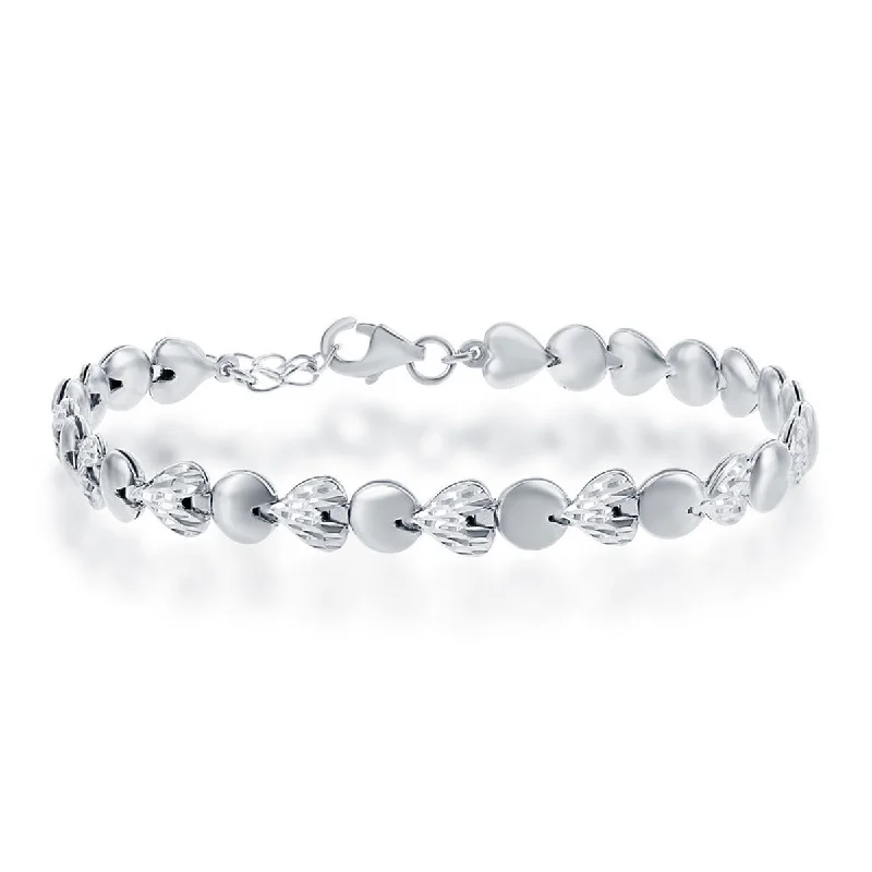 Best bangle bracelets with stacked designs for a trendy and fashionable look-Classic Women's Bracelet - Sterling Silver Alternating D-C Hearts and Circles | S-4729