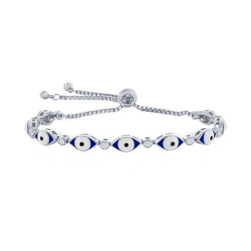 Best bangle bracelets with infinity symbols for a timeless and meaningful design-Classic Women's Bracelet - Sterling Silver Blue Enamel Evil Eye with CZ | T-8019