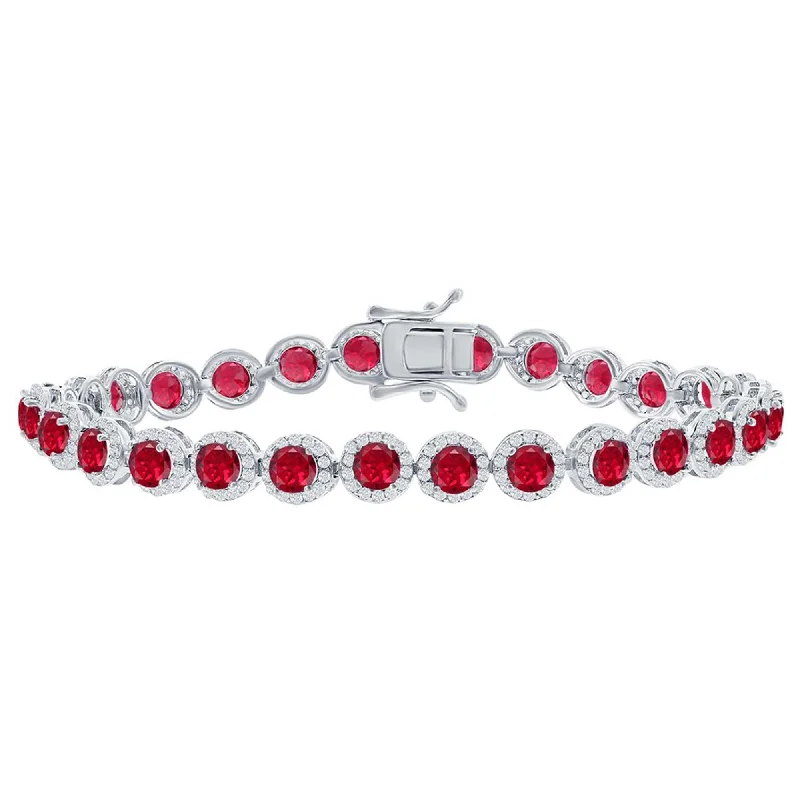 Luxury bangle bracelets with diamond accents for a sparkling, high-end accessory-Classic Women's Bracelet - Sterling Silver Round White and Ruby CZ Tennis | T-7972