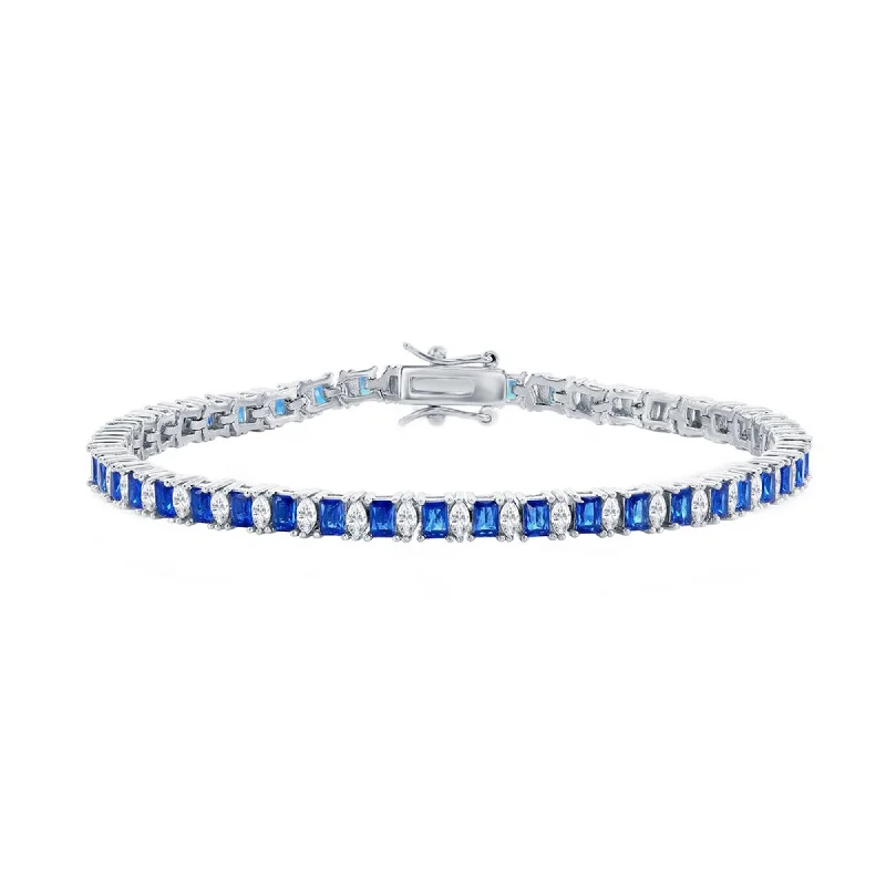 Best bangle bracelets with braided designs for a textured and sophisticated look-Classic Women's Bracelet - Sterling Silver Sapphire and White CZ 4mm Tennis | T-8087