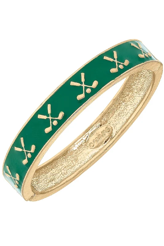 Bangle bracelets with enamel inlay designs for a colorful and eye-catching appearance-Briar Golf Club Enamel Hinge Bangle in Green