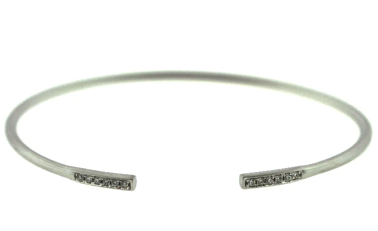 Bangle bracelets with polished marble inlays for a chic and trendy appearance-Dilamani 14W Diamond Bar Flexible Open Bangle with Bead-Set Graduated Round Diamonds Satin Finish