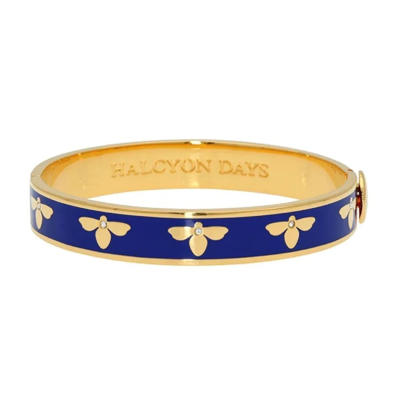 Best bangle bracelets with bright enamel colors for a fun and youthful style-18K YELLOW GOLD PLATED 10MM BEE DEEP COBALT ENAMEL BANGLE BRACELET