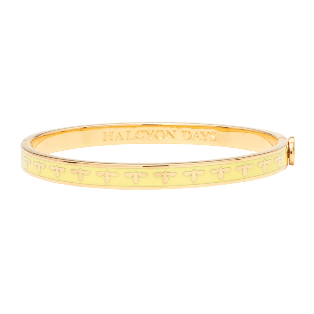 Best bangle bracelets with stacked designs for a trendy and fashionable look-HALCYON DAYS 18K YELLOW GOLD PLATED 6MM BEE BUTTERCUP ENAMELED BANGLE BRACELET