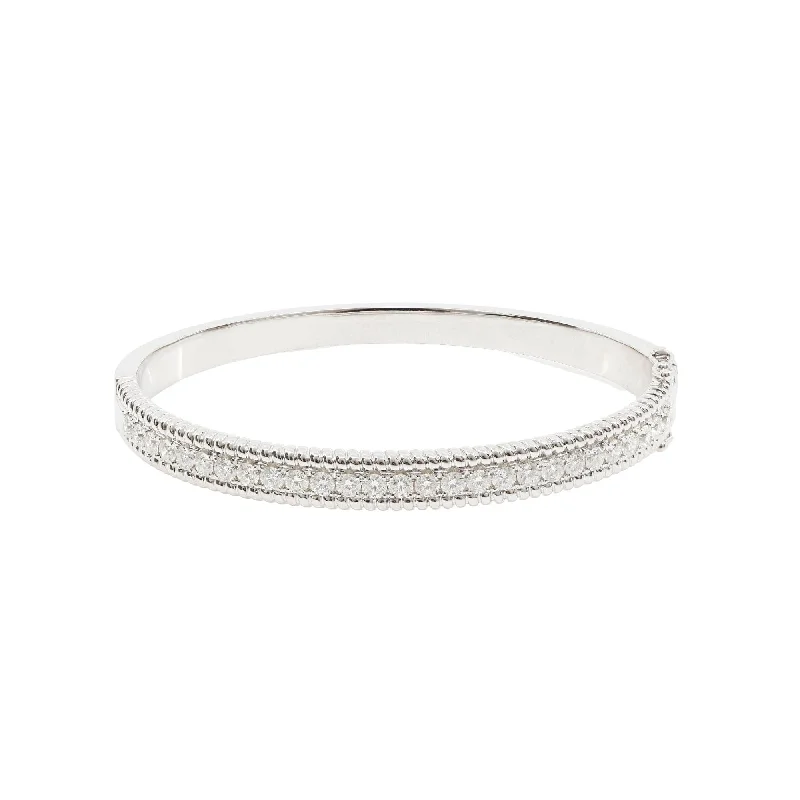 Silver bangle bracelets with hammered textures for a rustic and modern finish-14K WHITE GOLD HINGED DIAMOND BANGLE BRACELET 2.22CTW