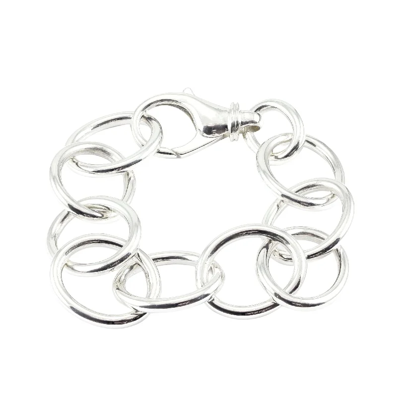 Classic bangle bracelets with clean lines for an elegant and versatile accessory-Sterling silver circle link 8-inch bracelet with large lobster clasp