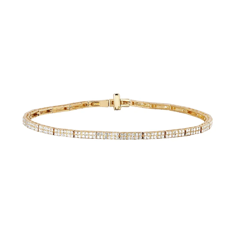 Sleek bangle bracelets with polished titanium for a modern and lightweight option-Double Row Diamond Eternity Bracelet - Yellow Gold