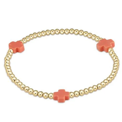 Best bangle bracelets with solid gold for an elegant and luxurious design-Enewton - Signature Cross Gold 3mm Bead Bracelet - Coral