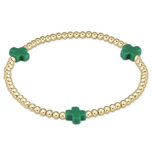 Best bangle bracelets with cubic zirconia inlays for affordable elegance and sparkle-Enewton - Signature Cross Gold 3mm Bead Bracelet - Emerald