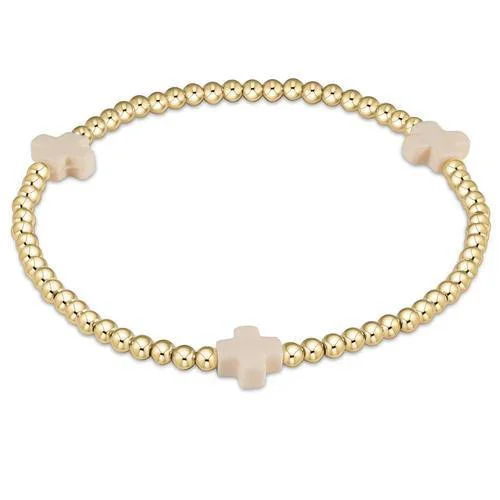 Best bangle bracelets with enamel detailing for a colorful and unique design-Enewton - Signature Cross Gold 3mm Bead Bracelet - Off White