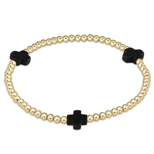 Adjustable bangle bracelets with toggle clasps for easy, secure wearing-Enewton - Signature Cross Gold 3mm Bead Bracelet - Onyx