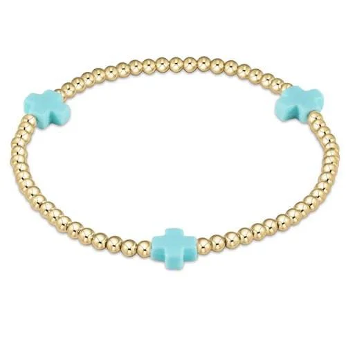 Best bangle bracelets with thin, delicate chains for an understated, sophisticated look-Enewton - Signature Cross Gold 3mm Bead Bracelet - Turquoise