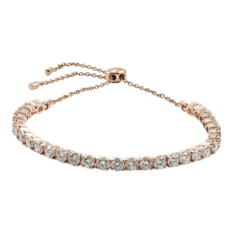 Elegant bangle bracelets with diamonds for a luxurious and sparkling accessory-14K ROSE GOLD PRONG-SET DIAMOND TENNIS BRACELET WITH BEAD SLIDE CLASP 5.14CTW