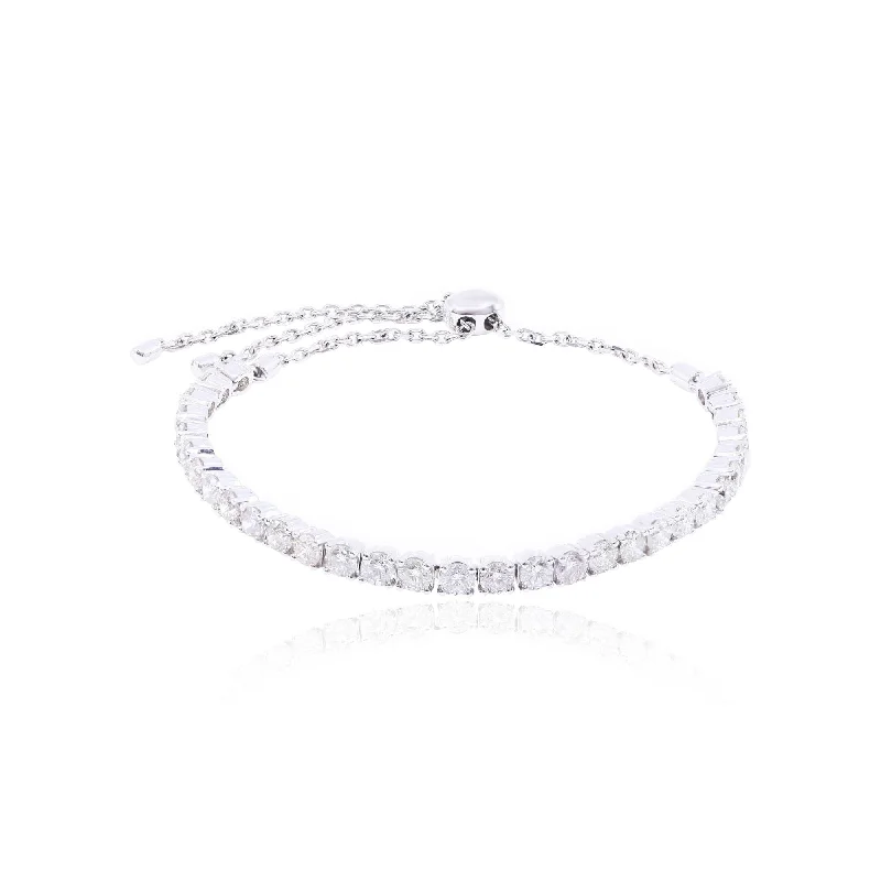 Wide bangle bracelets with modern geometric patterns for a bold fashion statement-14K WHITE GOLD SLIDE ADJUSTABLE DIAMOND TENNIS BRACELET 5.01CTW