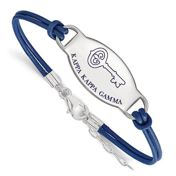 Bangle bracelets with open-ended designs for a modern and adjustable fit-Sterling Silver Pitt Greek Kappa Kappa Gamma Enamel and Leather Bracelet