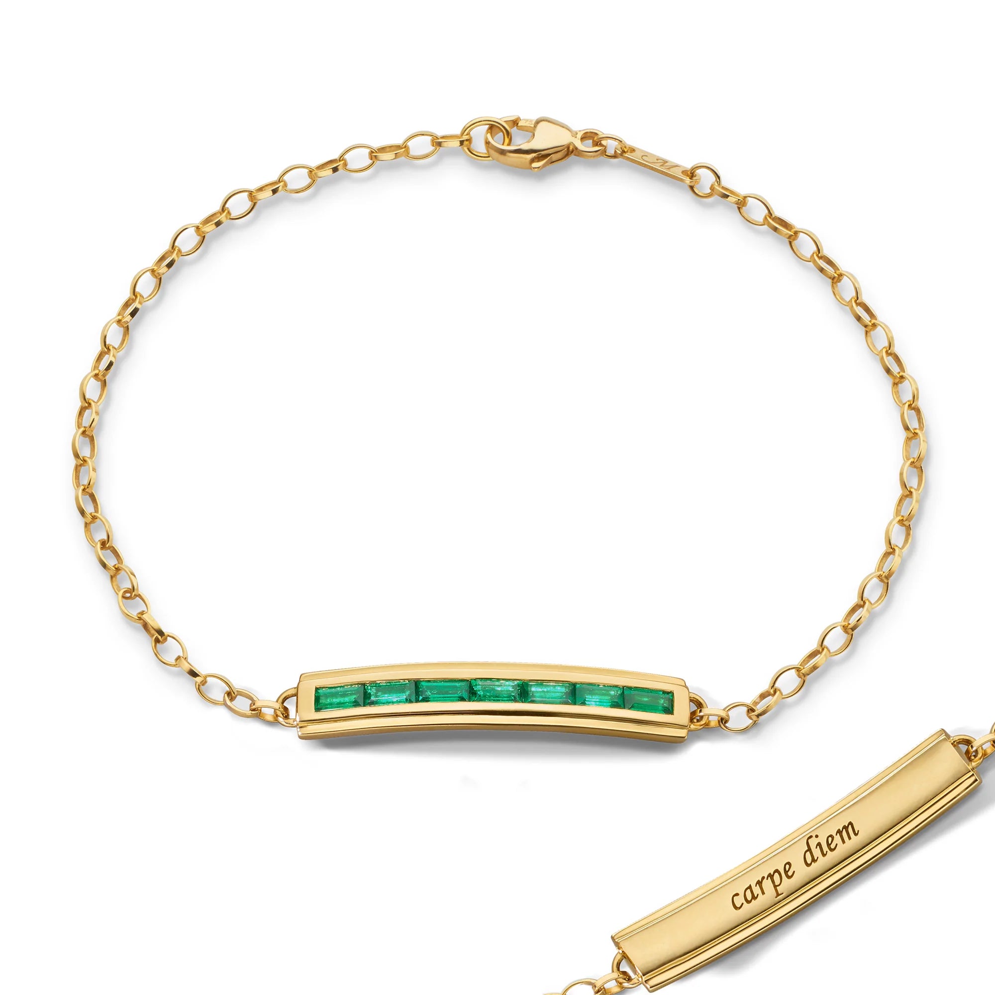 Best bangle bracelets for women with elegant gold designs for every occasion-18K YELLOW GOLD 7-INCH BAGUETTE CUT EMERALD POSEY BRACELET