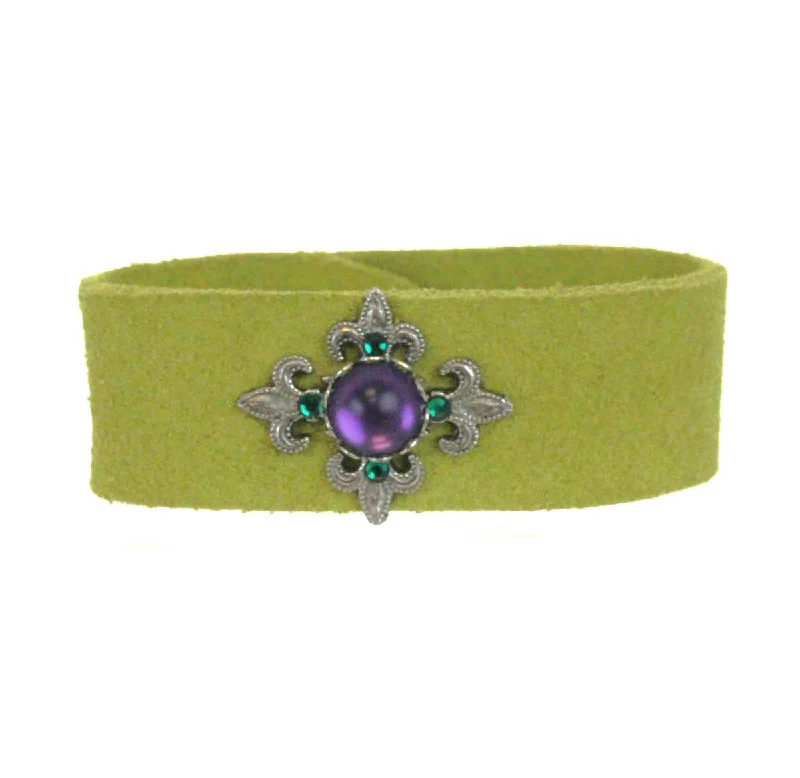 Best bangle bracelets with sapphire stones for an elegant and rich pop of color-Fleur De Lis Leather Bracelet 1" Suede