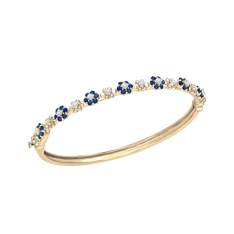 Wide bangle bracelets with animal print designs for a bold and exotic look-Floral Kyoto Bangle - Blue Sapphire and Diamond